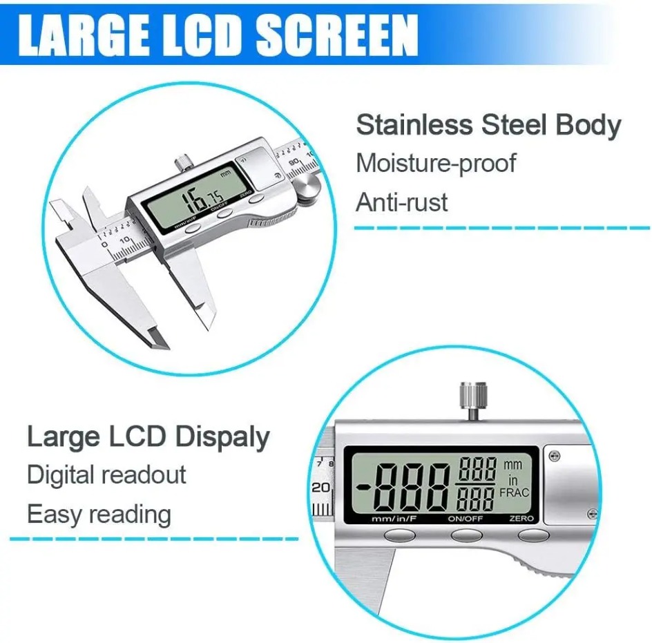 Digital Caliper 150Mm Stainless Steel - Calibrador Vernier Electrónico de 6 Pulgadas,